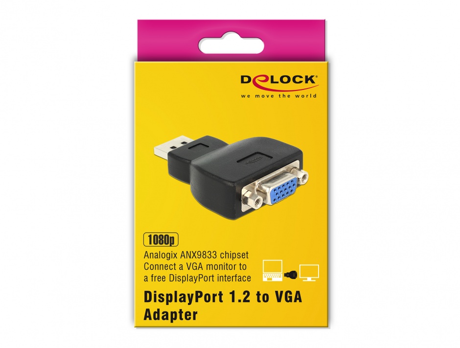 Imagine Adaptor Displayport la VGA T-M Negru, Delock 65567