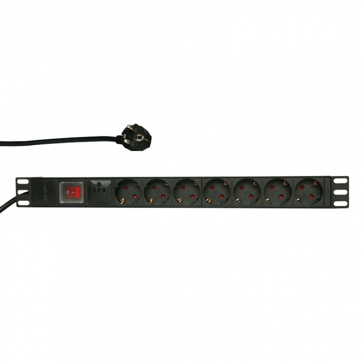 Imagine Prelungitor PDU 19" cu 7 prize Schuko cu switch si protectie 16A 2m, Logilink PDU7C01