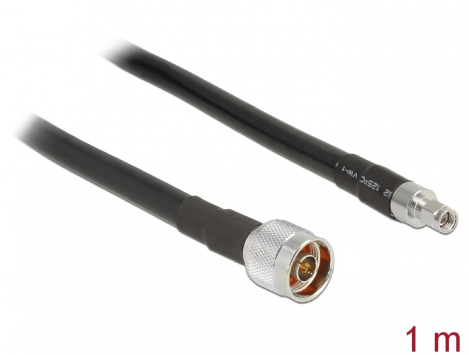 Imagine Cablu antena N plug la RP-SMA plug CFD400 LLC400 1m low loss, Delock 13019