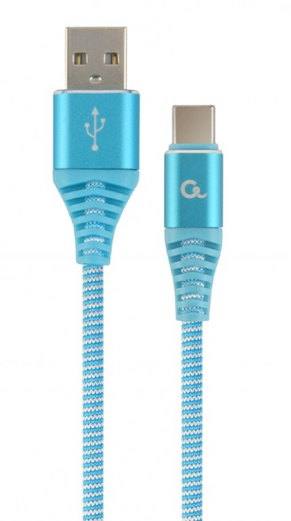 Imagine Cablu USB 2.0 la USB-C Turcoaz brodat 1m, Gembird CC-USB2B-AMCM-1M-VW*