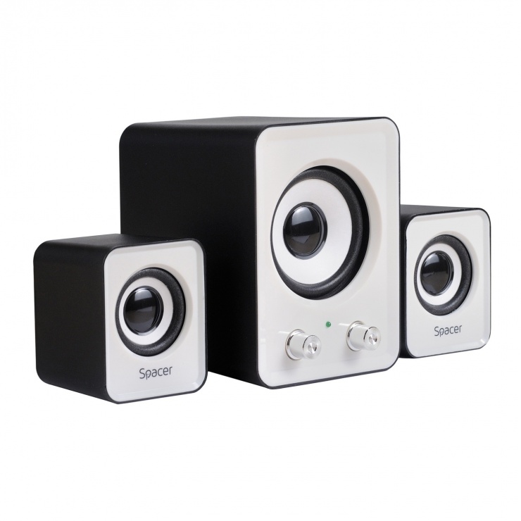 Imagine Boxe 2.1 RMS 11W cu alimentare USB Negru&Alb, Spacer SPB-807
