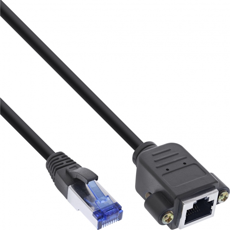 Imagine Cablu prelungitor RJ45 S/FTP (PiMf) Cat.6A 1.5m Negru, InLine IL76514X