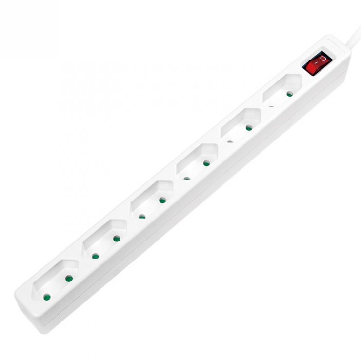 Imagine Prelungitor slim cu 6 prize euro Switch On/OFF 1.5m Alb, Logilink LPS232
