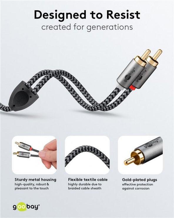 Imagine Cablu audio 2 x RCA la 2 x RCA T-T 1m brodat, Goobay Plus G65292