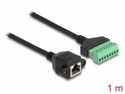 Cablu de retea RJ45 cat.6 la terminal bloc 1m Negru, Delock 66055